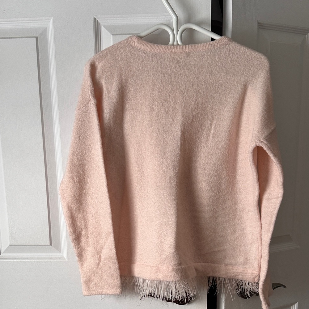 Anthropologie Pink Sweater with Feathers - Picture 5 of 5